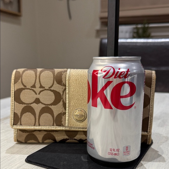 Coach Tan and Gold Signature Clutch